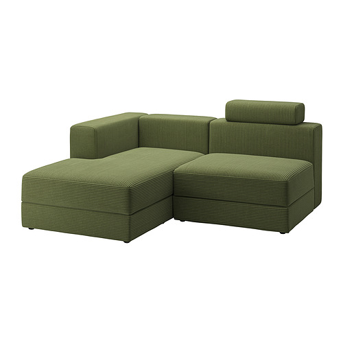 Sofá modular verde Jatppebo, moderno en forma de L, pana a rayas, cómodo y almacenamiento.