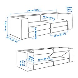 Measurement Illustration - JÄTTEBO sectional 3-seat