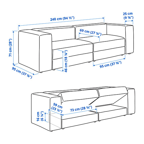 Measurement Illustration - JÄTTEBO sectional 3-seat