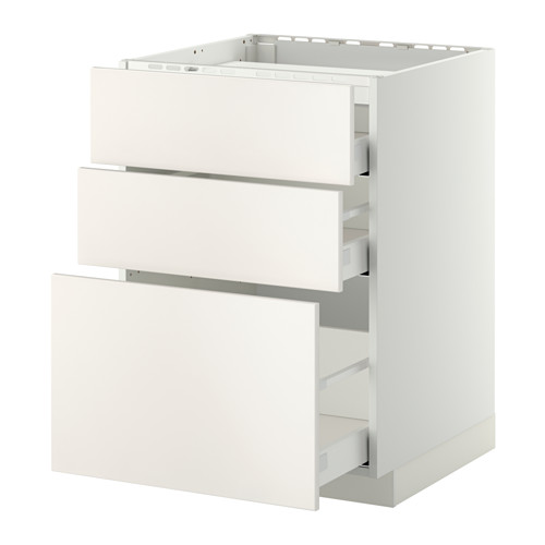 Mueble de cocina METOD blanco con 3 elegantes cajones y tiradores metálicos.