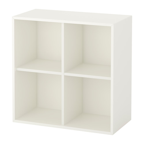Cubo de almacenamiento EKET blanco, minimalista, forma cuadrada, cuatro compartimentos abiertos.