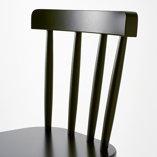 Respaldo de silla verde oscuro con cuatro elegantes listones verticales. Diseño sencillo y moderno.