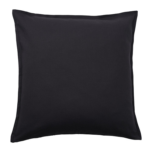 Almohada cuadrada GURLI negra, diseño sencillo, tejido liso, cierre de cremallera.