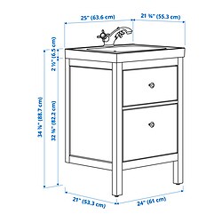 Ilustración de medidas - HEMNES/ORRSJÖN tocador de baño+cajones