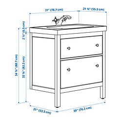 Ilustración de medidas - HEMNES/ORRSJÖN armario+cajones/lavamanos/llave