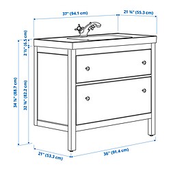 Ilustración de medidas - HEMNES/ORRSJÖN armario+cajones/lavamanos/llave