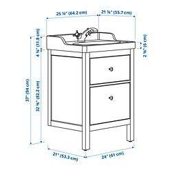 Ilustración de medidas - HEMNES/RUTSJÖN armario+cajones/lavamanos/llave