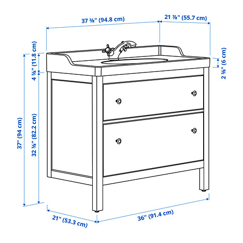 HEMNES / RUTSJÖN, Bathroom vanity with sink & faucet. 4 of 4 open dialog