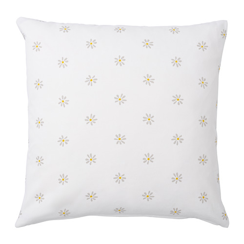 NATTSLÄNDA cojín blanco, con estampado de margaritas, cuadrado, algodón.