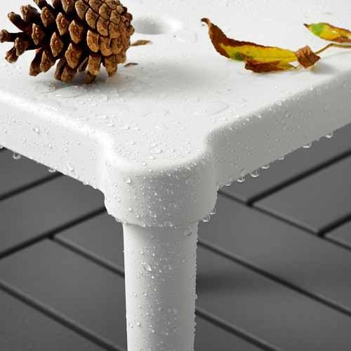 Taburete de plástico blanco con gotas de agua, apto para uso en exteriores. Perfecto para juegos o manualidades de los niños, pilas para ahorrar espacio.