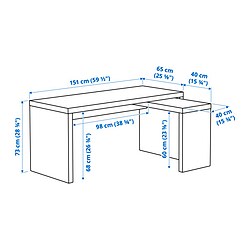 Ilustración de medidas - MALM escritorio con panel extraíble