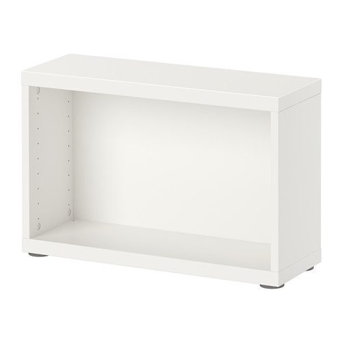 Estantería BESTÅ blanca, forma rectangular, diseño minimalista, pies ajustables.
