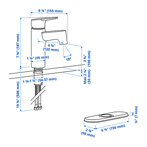 Measurement Illustration - MAJSJÖN single-handle bathroom faucet