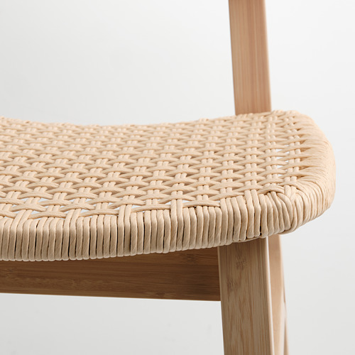 Primer plano del asiento de la silla tejida: fibras naturales tejidas firmemente sobre estructura de madera.