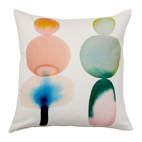 IKEA PS 2026 pillow, white with abstract pastel shapes, cotton. Square, zipped cover.