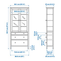 Measurement Illustration - HEMNES glass-door cabinet with drawers