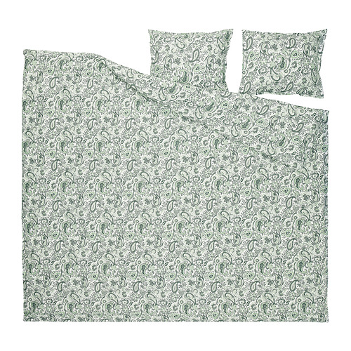 Juego de cama RODGERSIA: estampado paisley verde, mezcla de algodón y viscosa, incluye funda y 2 almohadas.