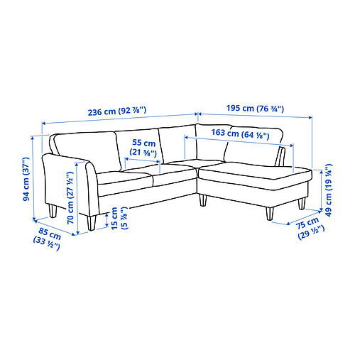 EKHOLMA, corner sofa 4-seat with open end. 6 of 6 open dialog