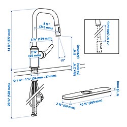 Measurement Illustration - TAKSJÖN pull out kitchen faucet with spray