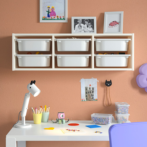 Cajas de almacenamiento para niños, serie TROFAST, blancas, de plástico, rectangulares, de pared. Pequeño, cabe en el escritorio, guarda juguetes.