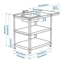 Measurement Illustration - GRILLSKÄR sink unit with side table