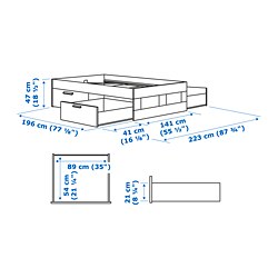 Measurement Illustration - BRIMNES bed frame with storage
