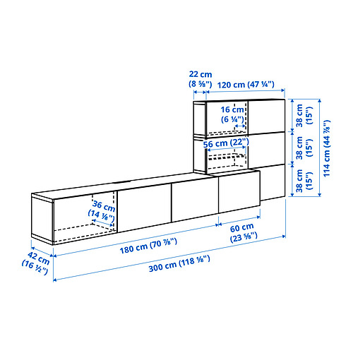 Measurement Illustration - BESTÅ media storage combination