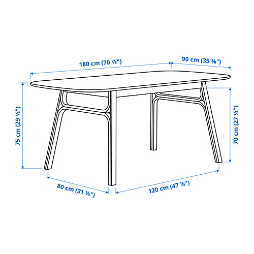 Measurement Illustration - VOXLÖV/ODGER table and 4 chairs