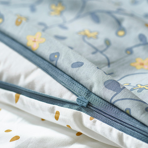 Edredón nórdico azul para niños pequeños con cremallera floral