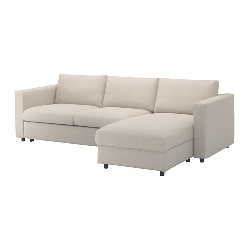Sofá modular VIMLE beige, diseño moderno, tejido afelpado, forma de L.