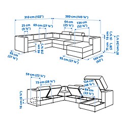 Ilustración de medidas - JÄTTEBO módulo seccional, 7 plazas