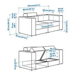Ilustración de medidas - JÄTTEBO sofá modular 2 plazas con reposacabezas