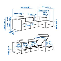 Ilustración de medidas - JÄTTEBO sofá modular 4 plazas+chaise longue