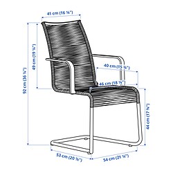 Ilustración de medidas - VÄSMAN silla con reposabrazos, exterior