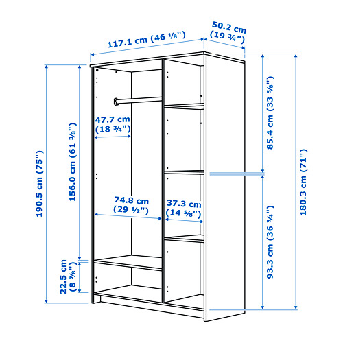 Illustration with measurements for the product: BRIMNES.