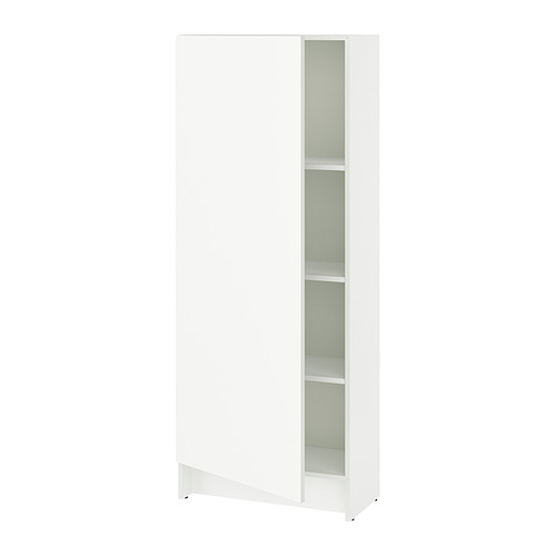 Armario alto KNOXHULT blanco con opción de puerta izquierda/derecha, estantes ajustables, superficies de melamina y pintura acrílica.