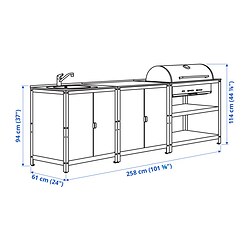 Ilustración de medidas - GRILLSKÄR mód fregradero/parrilla de carbón, exterior