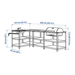 Measurement Illustration - GRILLSKÄR kitchen sink unit/charcoal barbacue, outdoor