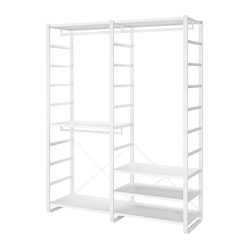 Sistema de almacenamiento ELVARLI de metal blanco con estantes, diseño abierto.
