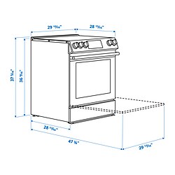 Measurement Illustration - SNESSLINGE range with glass ceramic cooktop
