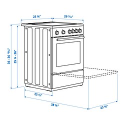 Ilustración de medidas - ÖRMINGE horno+estufa de inducción