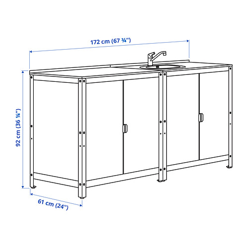 Measurement Illustration - GRILLSKÄR kitchen sink unit/cabinet, outdoor