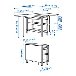 Measurement Illustration - VIHALS drop leaf dining table and 4 foldable chairs