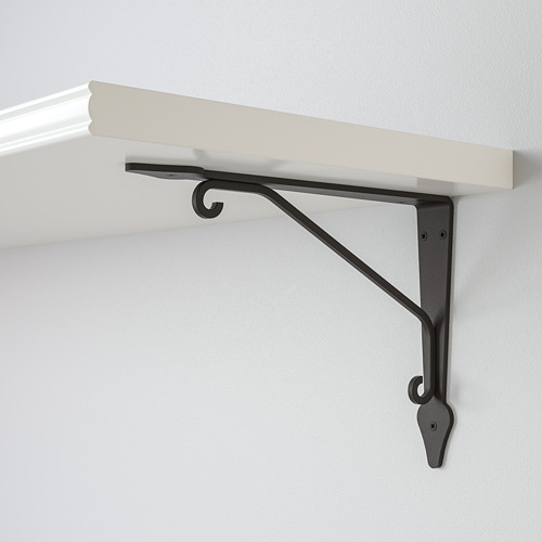 Estantería de pared moderna con soporte de metal negro, diseño robusto, estilo minimalista.