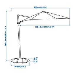 Measurement Illustration - HÖGÖN/IGGÖN hanging umbrella with base