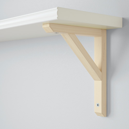 Estantería de pared minimalista con soporte de madera clara, fijada de forma segura a la pared.