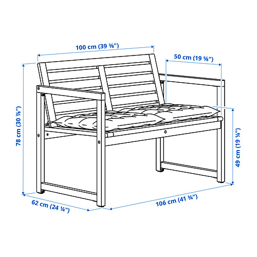 NÄMMARÖ, bench with backrest and cushions. 3 of 3 open dialog