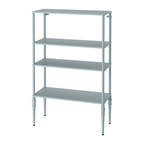 SÅGMÄSTARE: estantería metálica azul claro, diseño clásico, 4 estantes, pies ajustados.