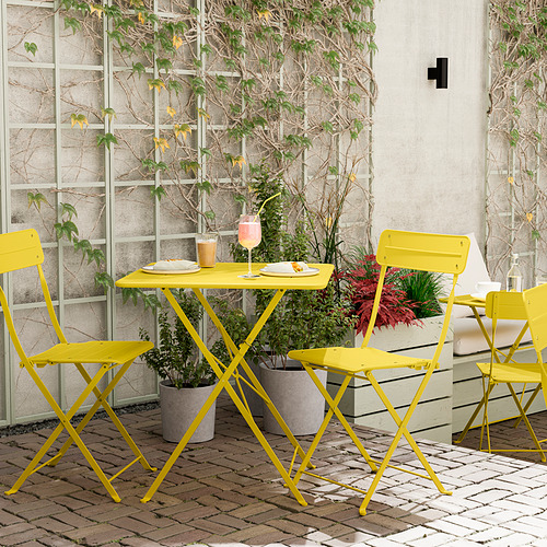 Silla de metal SUNDSÖ amarillo brillante, pequeña, plegable, buena para balcones.