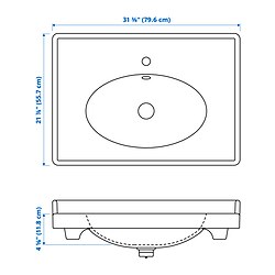 Measurement Illustration - RUTSJÖN sink with water trap